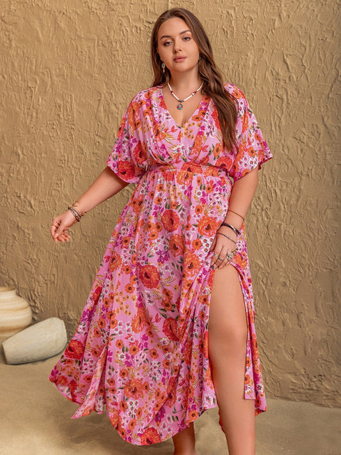 plus-size-slit-floral-v-neck-half-sleeve-maxi-dress OhSoStyled - Sophia's Style-7